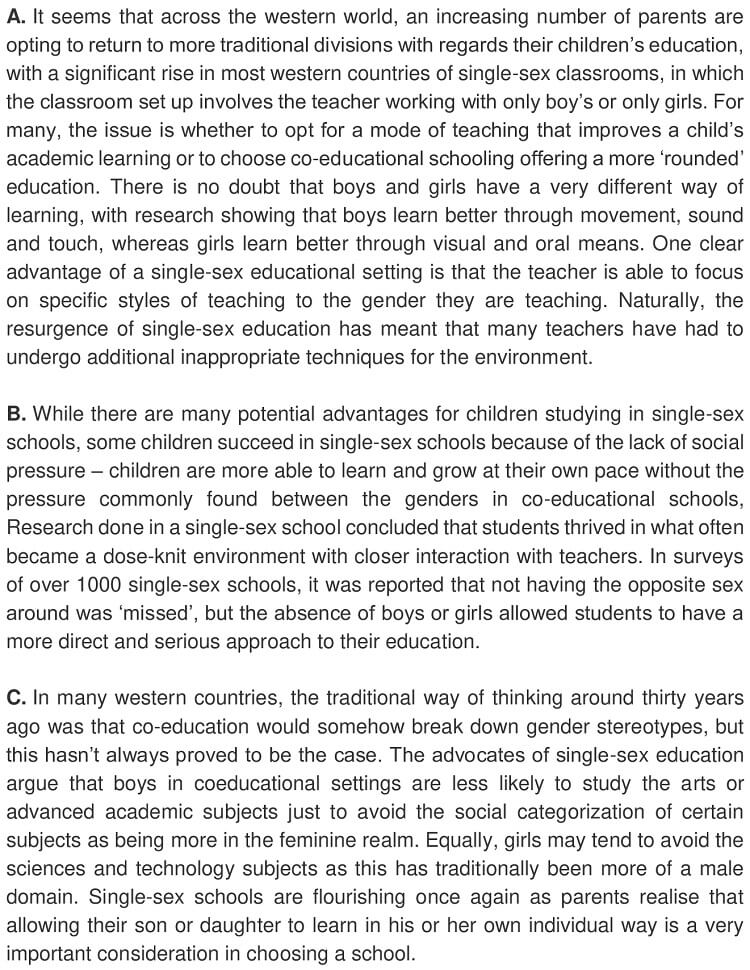 Co-Educational Versus Single-Sex Classrooms