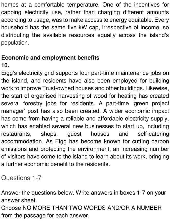 IELTS Academic Reading ‘Reducing electricity consumption on the Isle of Eigg’ Answers - 0004