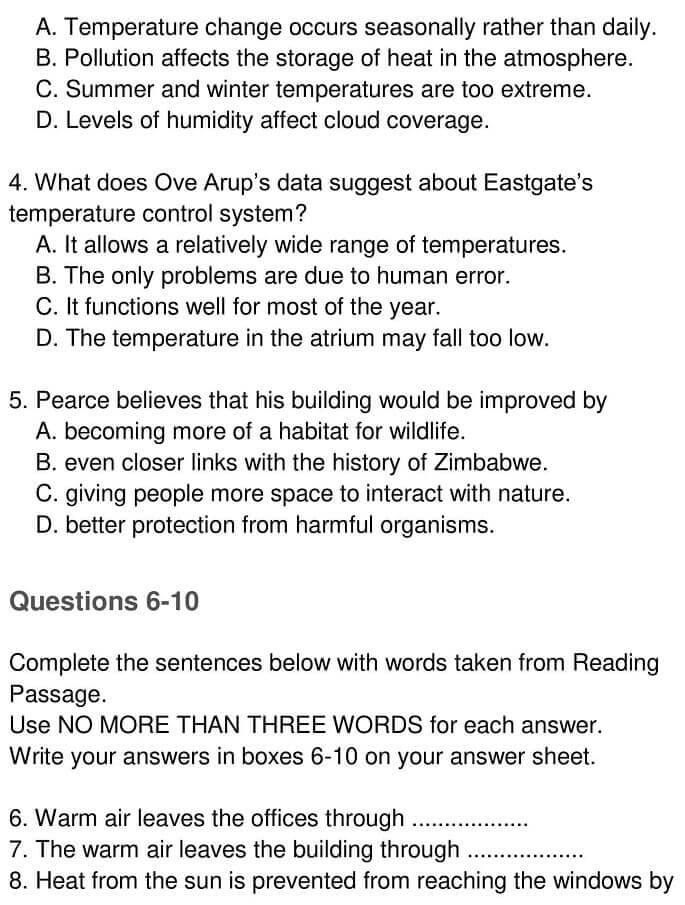 IELTS Academic Reading ‘Sustainable architecture - lessons from the ant’ Answers - 0005