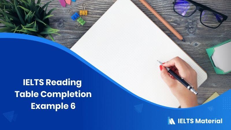 IELTS Reading Table Completion Example 6