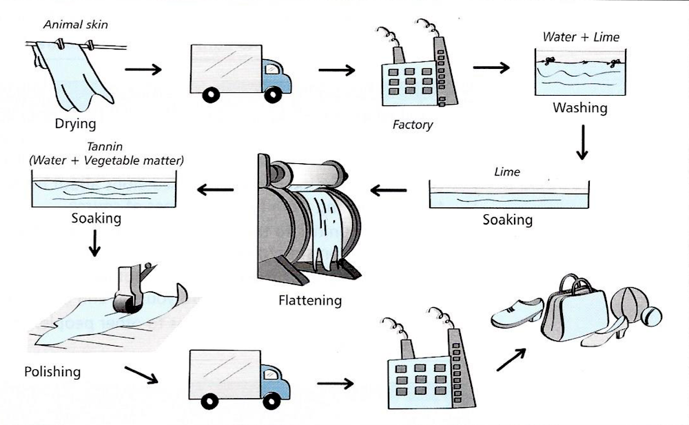 IELTS Process diagram for producing leather goods